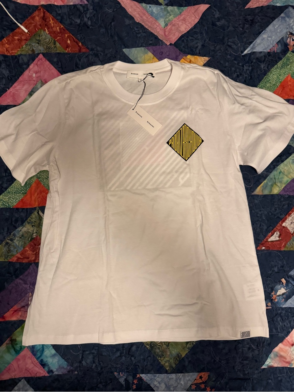 Proenza Schouler Men's White Graphic Logo T-Shirt - Yellow Emblem